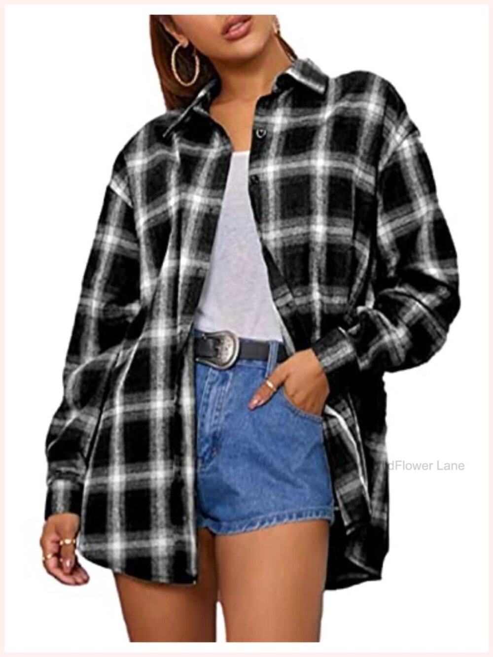 Oversized Buffalo Plaid Flannel Shirt Button Down Boyfriend Fit